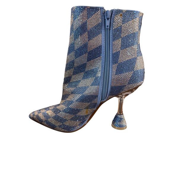 Gianni Bini Blue Rhinestone Embellished 4" Heel Ankle Boots Size 9.5 - Picture 3 of 11